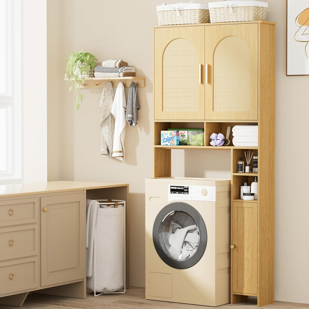 Wooden Rattan Toilet Storage Cabinet
