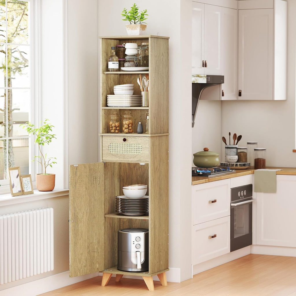 Tall Narrow Rattan Storage Cabinet