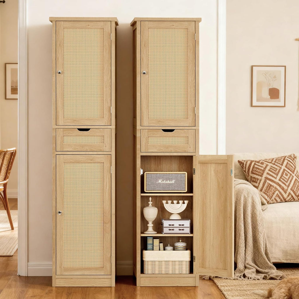 Tall Narrow Rattan Storage Cabinet