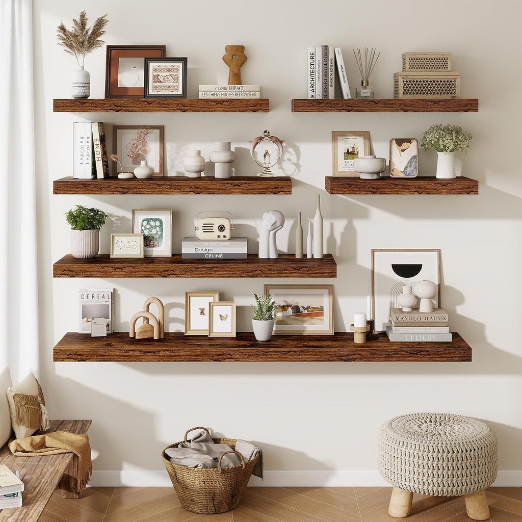Deep Rustic Wood Hanging Wall Shelves