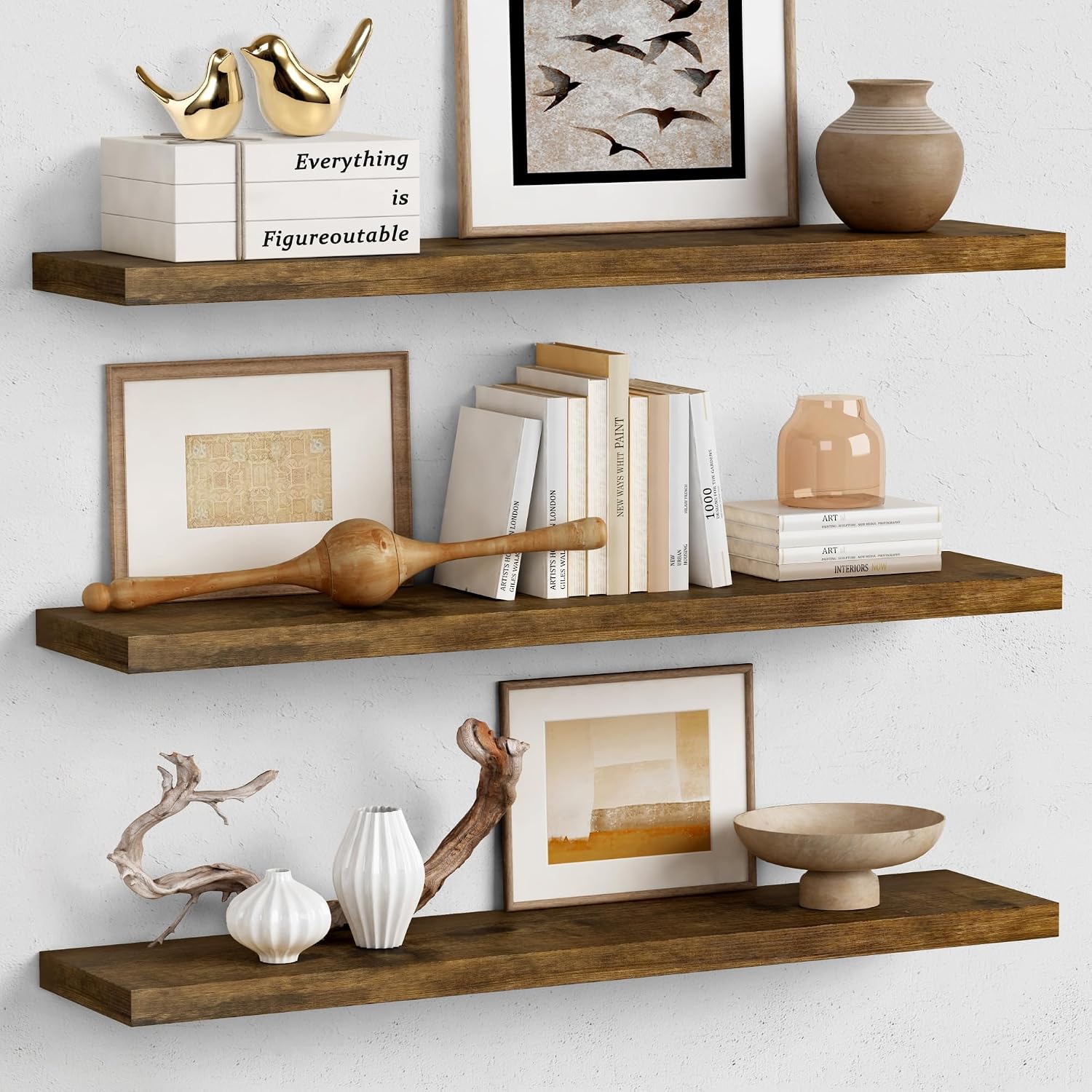 Deep Rustic Wood Wall Floating Shelves