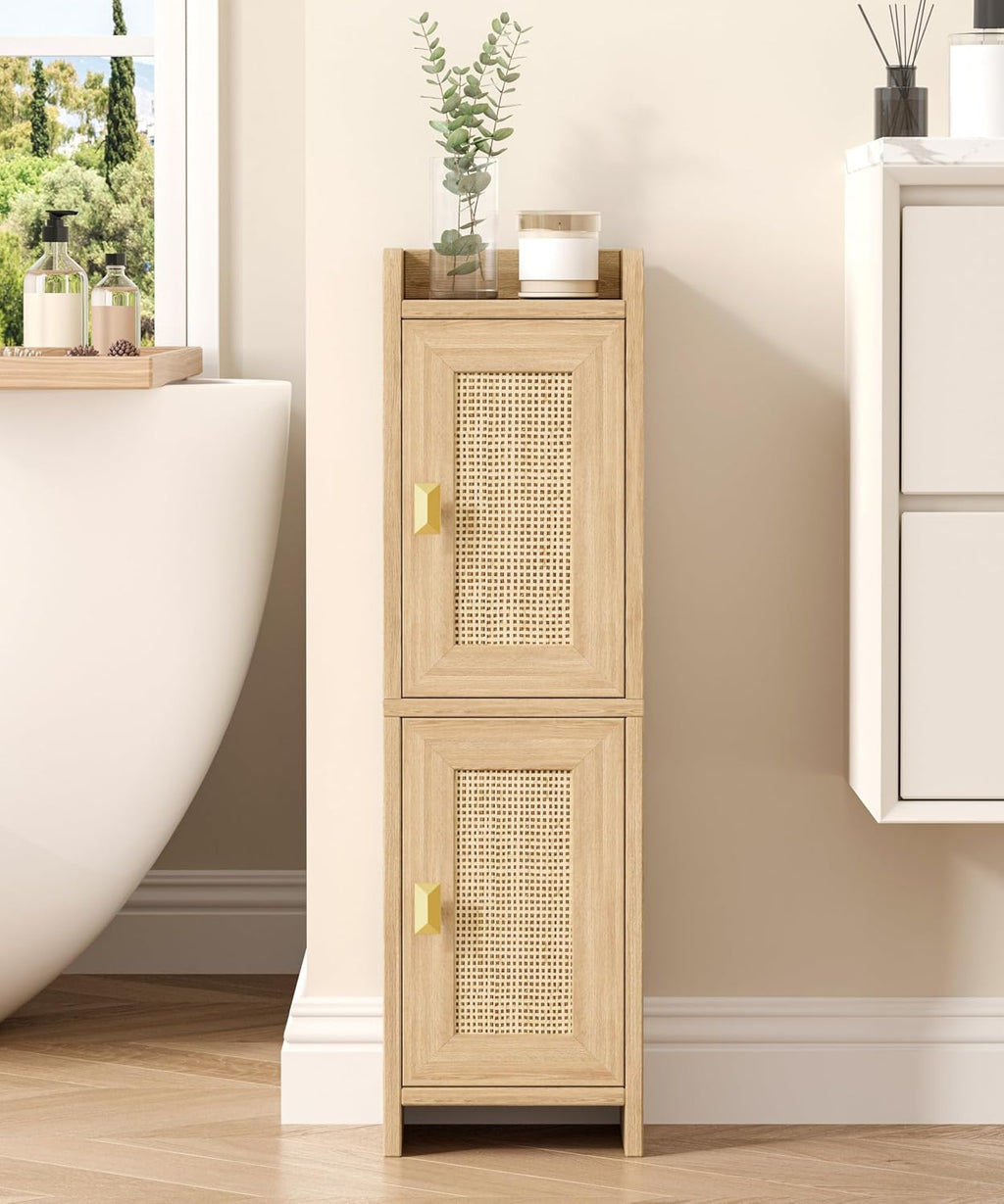 Slim Rattan Corner Storage Cabinet