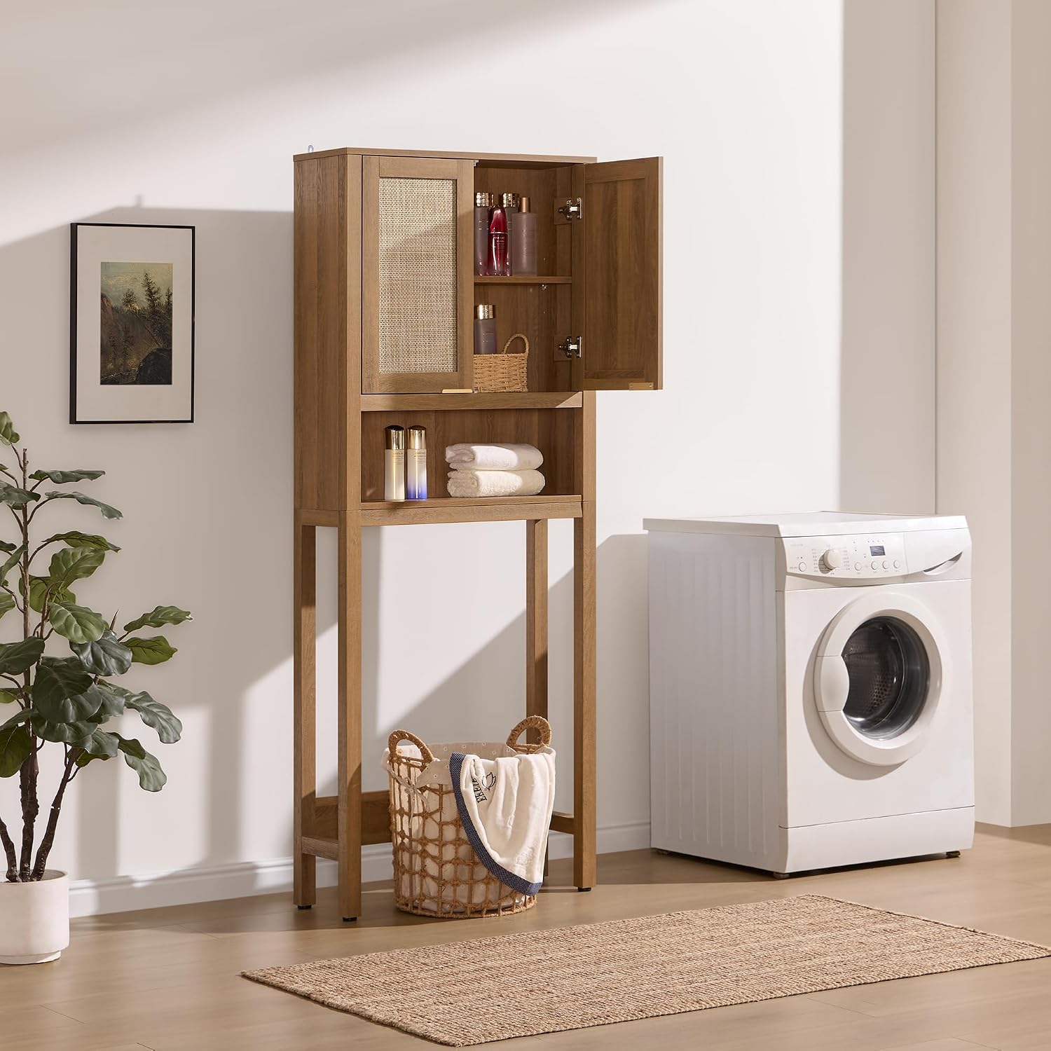 Rattan Over Toilet Storage Cabinet
