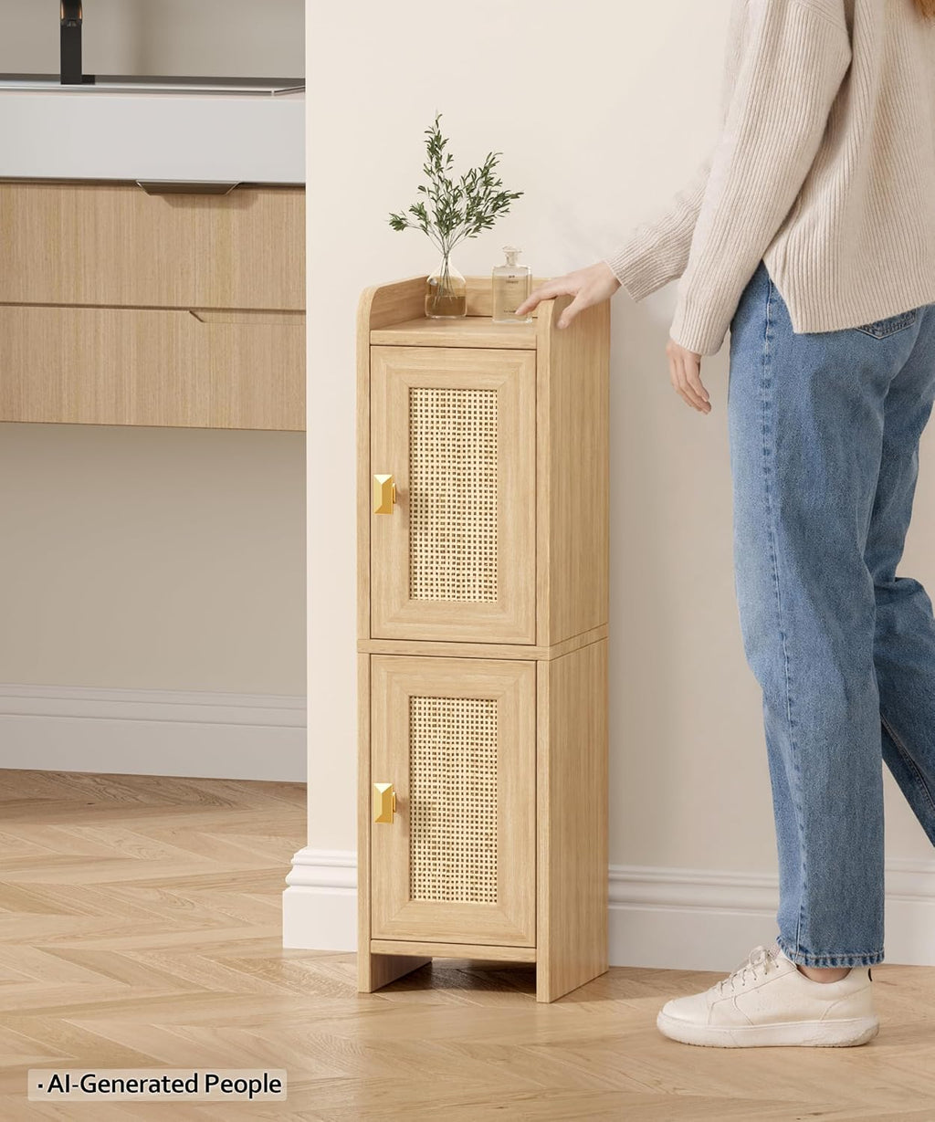 Slim Rattan Corner Storage Cabinet