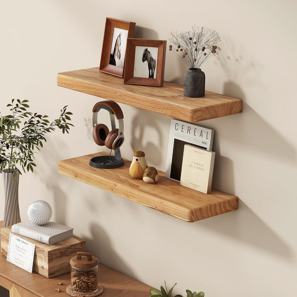 Solid Elm Wood Wall Floating Shelves
