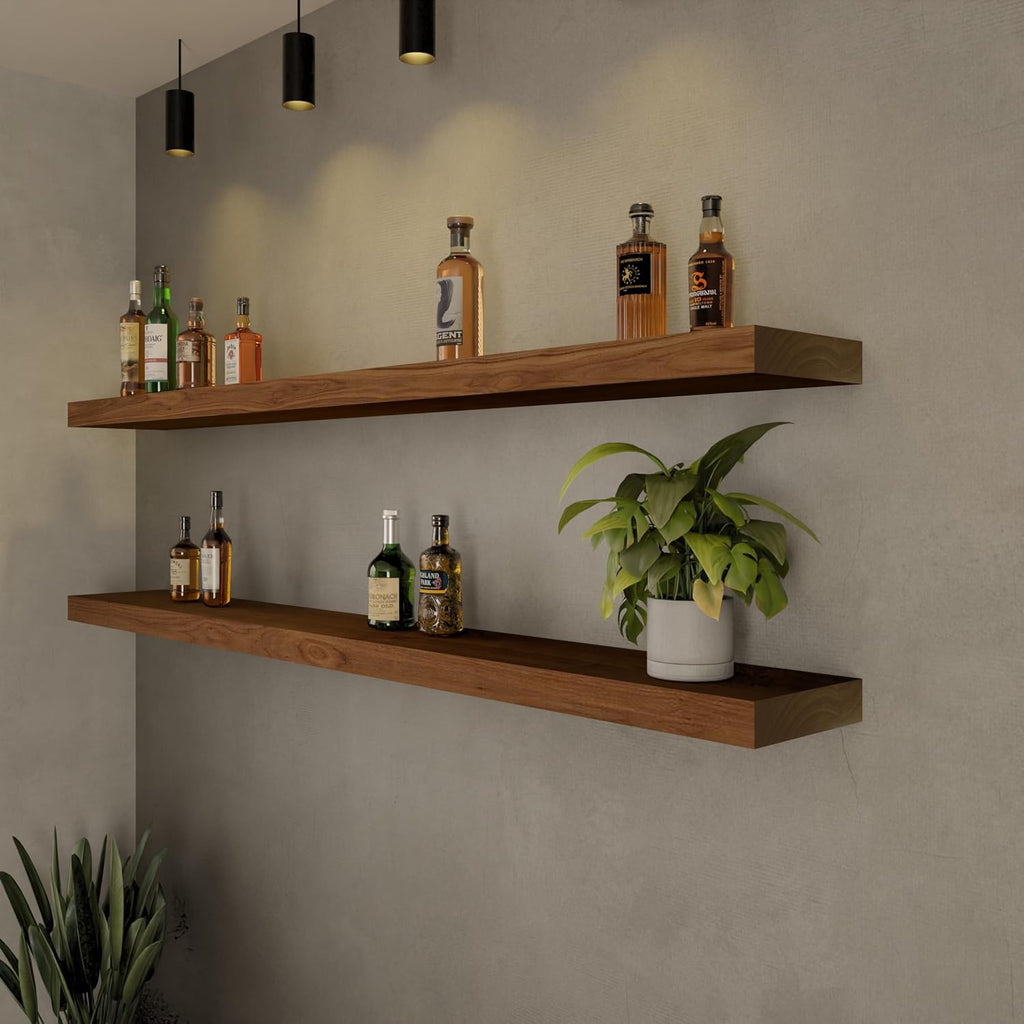 Long Walnut Solid Wood Wall Shelves