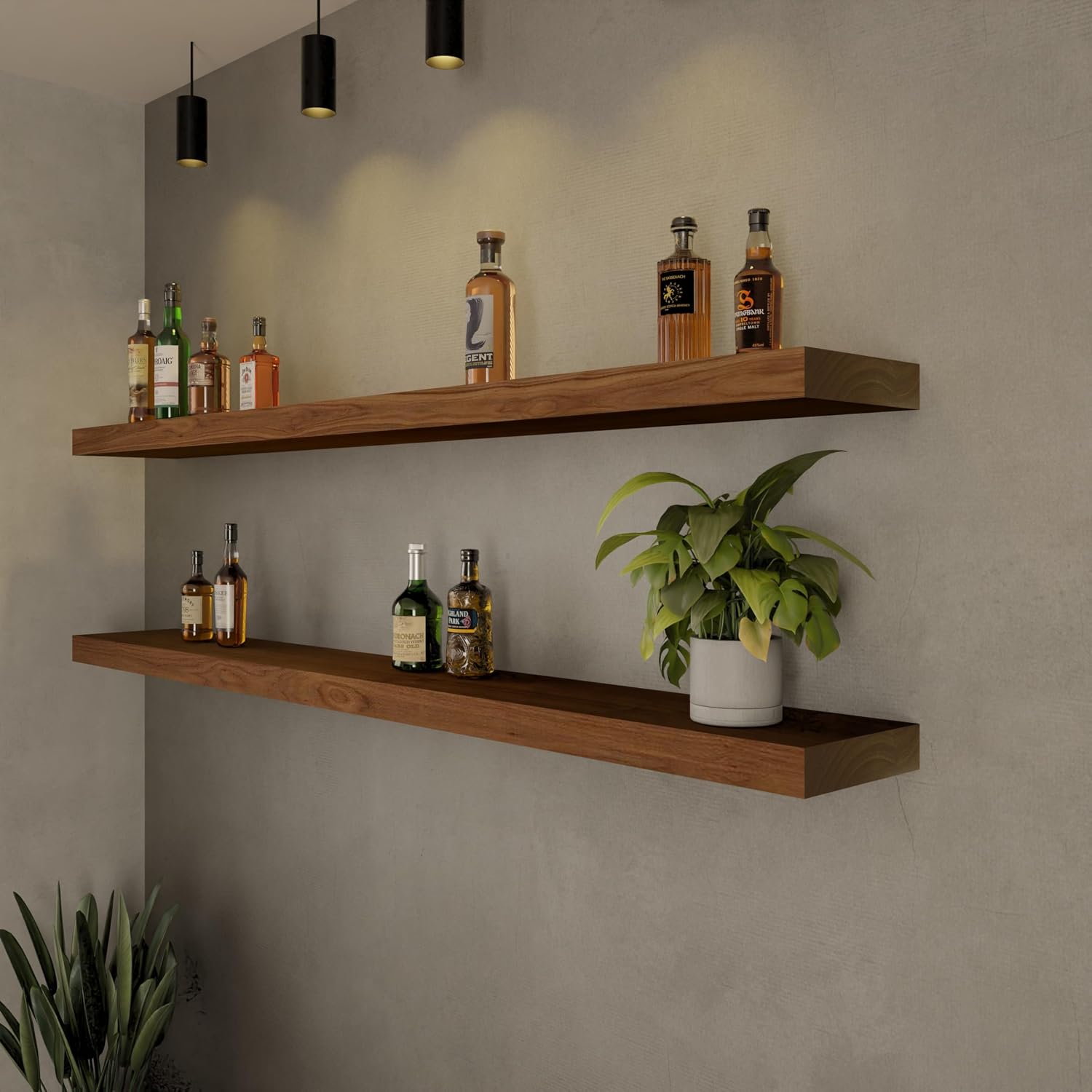Long Walnut Solid Wood Wall Shelves