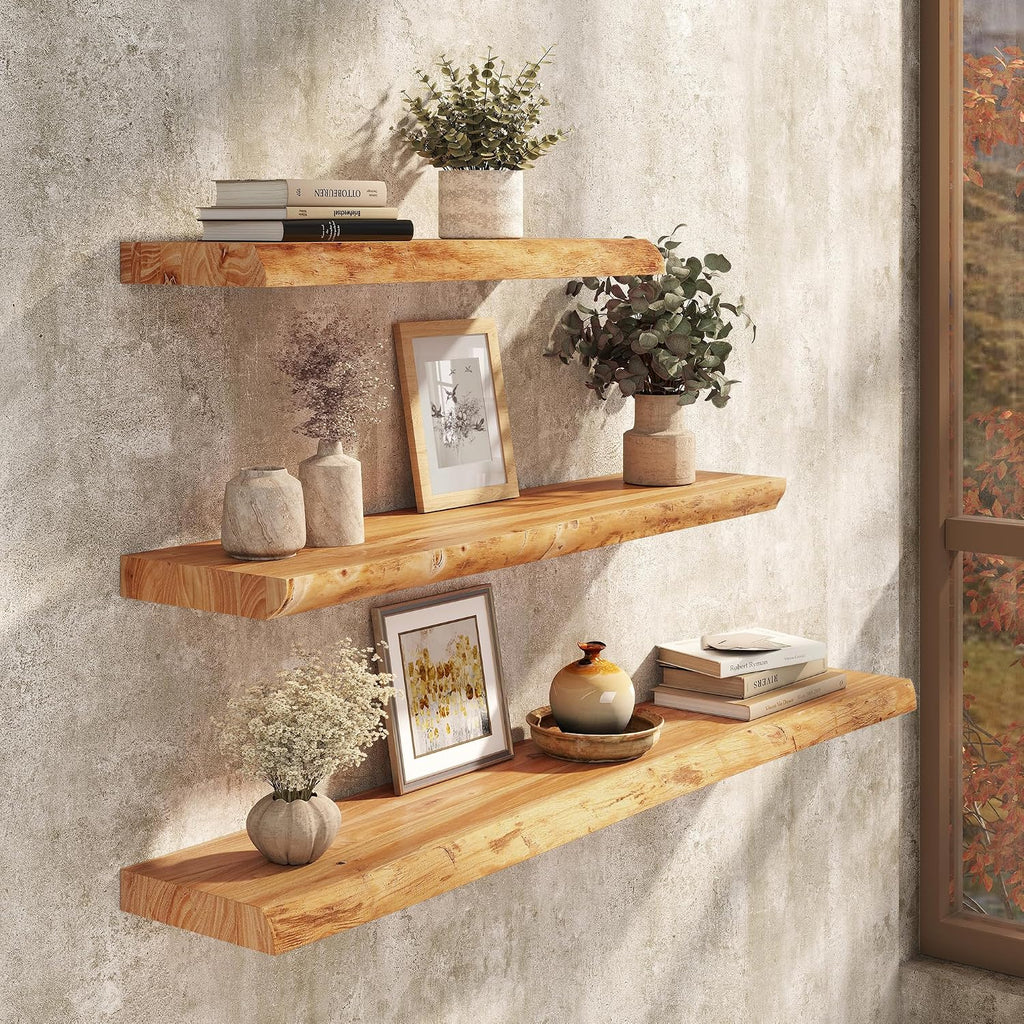 Solid Elm Wood Wall Floating Shelves