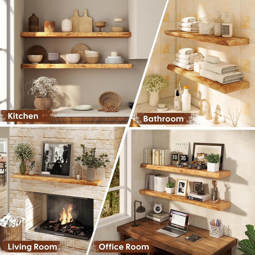 Solid Elm Wood Wall Floating Shelves