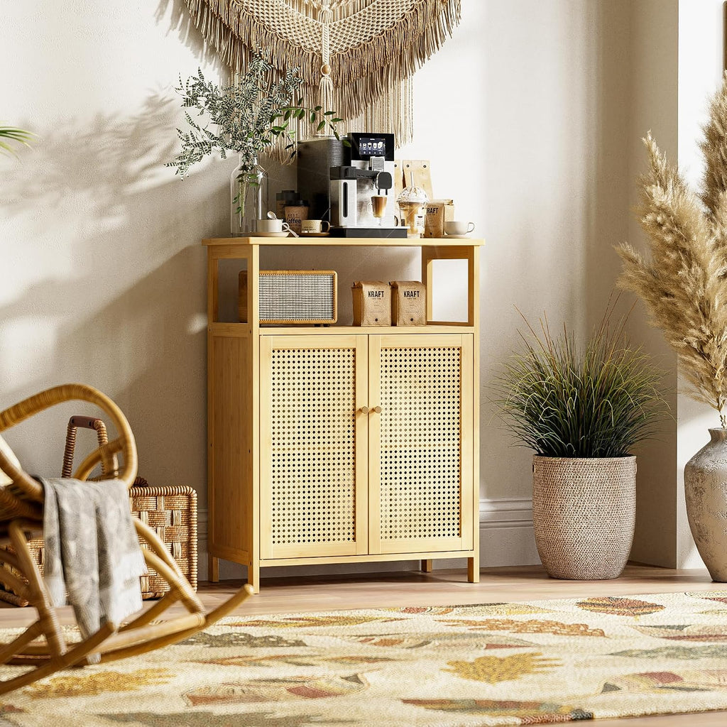Bamboo Rattan Floor Storage Cabinet