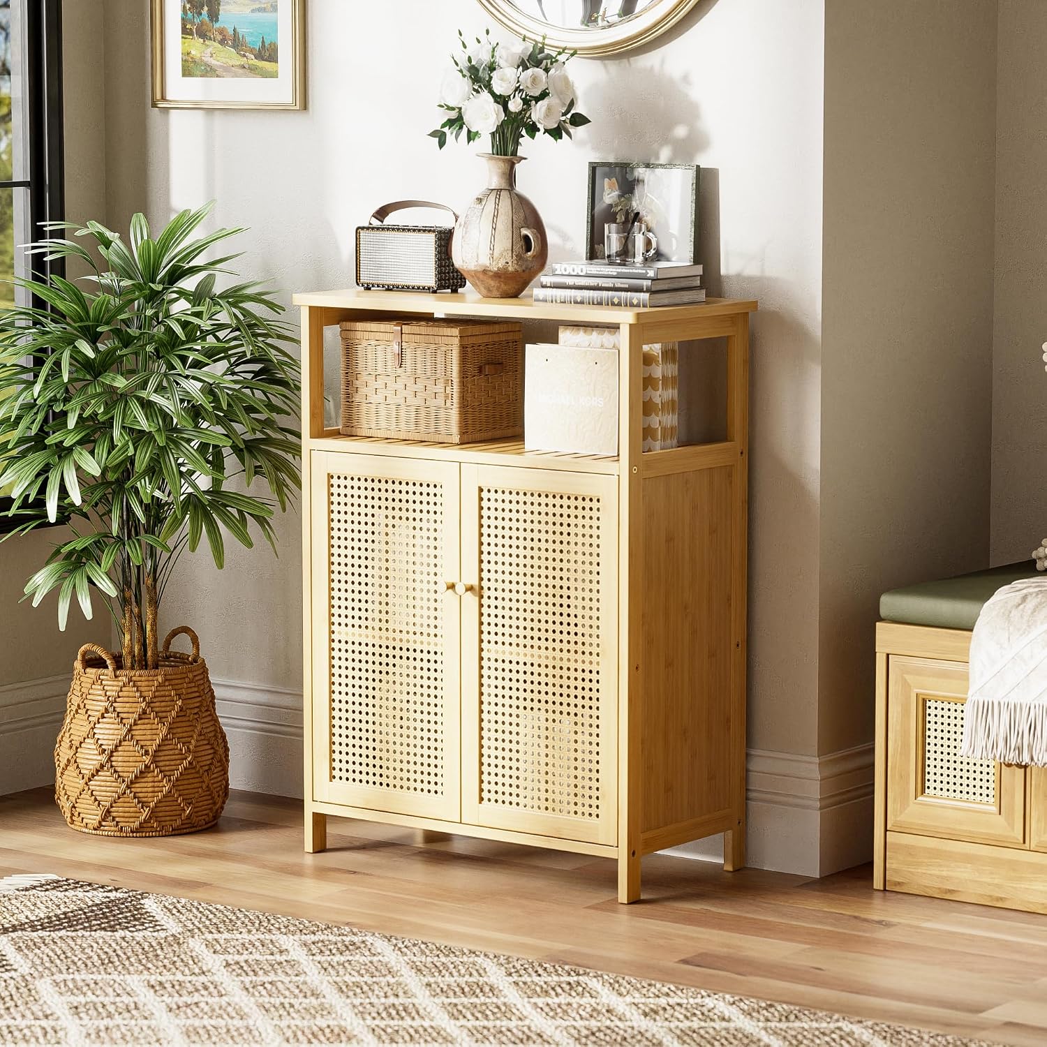 Bamboo Rattan Floor Storage Cabinet