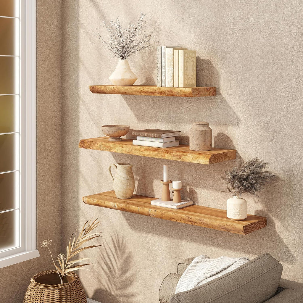 Solid Elm Wood Wall Floating Shelves