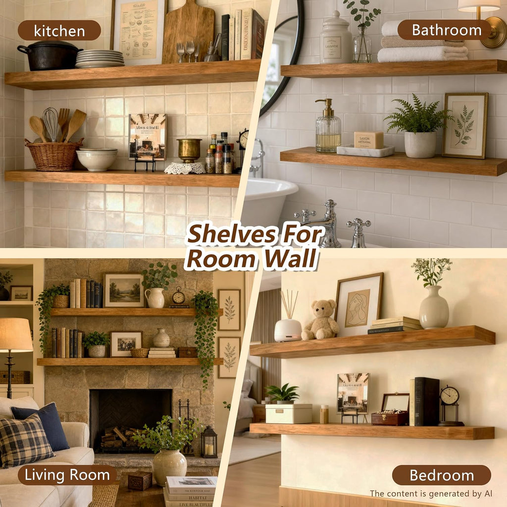 Walnut Farmhouse Wall Floating Shelves